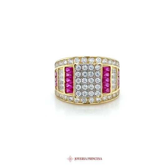 14K Gold Ring with Pink and Clear Simulated Stones