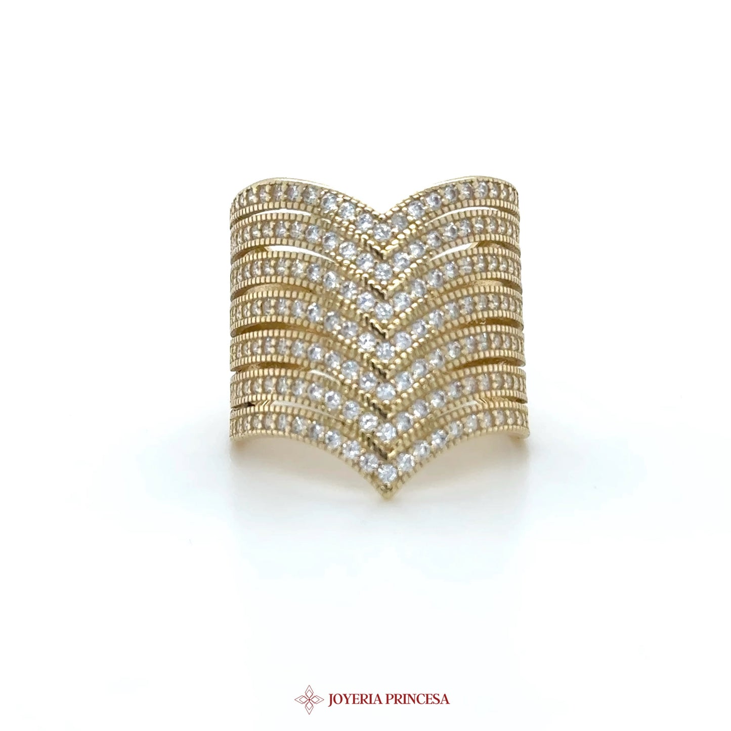 14K Gold Chevron Ring with Simulated Diamonds