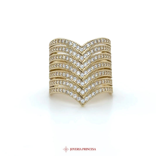 14K Gold Chevron Ring with Simulated Diamonds