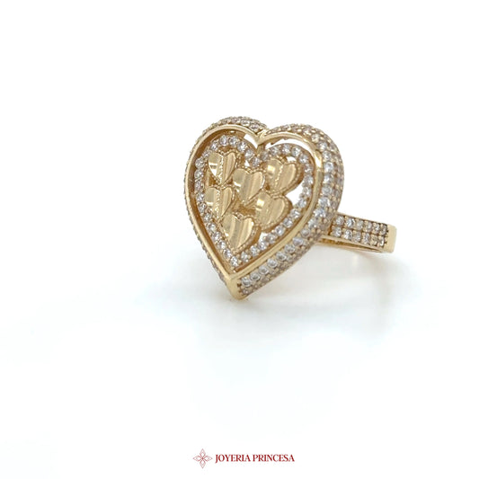 14K Gold Heart-Shaped Ring with Clear CZ Stones