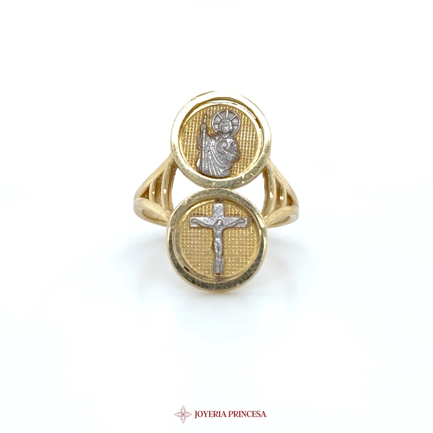 14K Gold Double Motif Ring with Religious Symbols