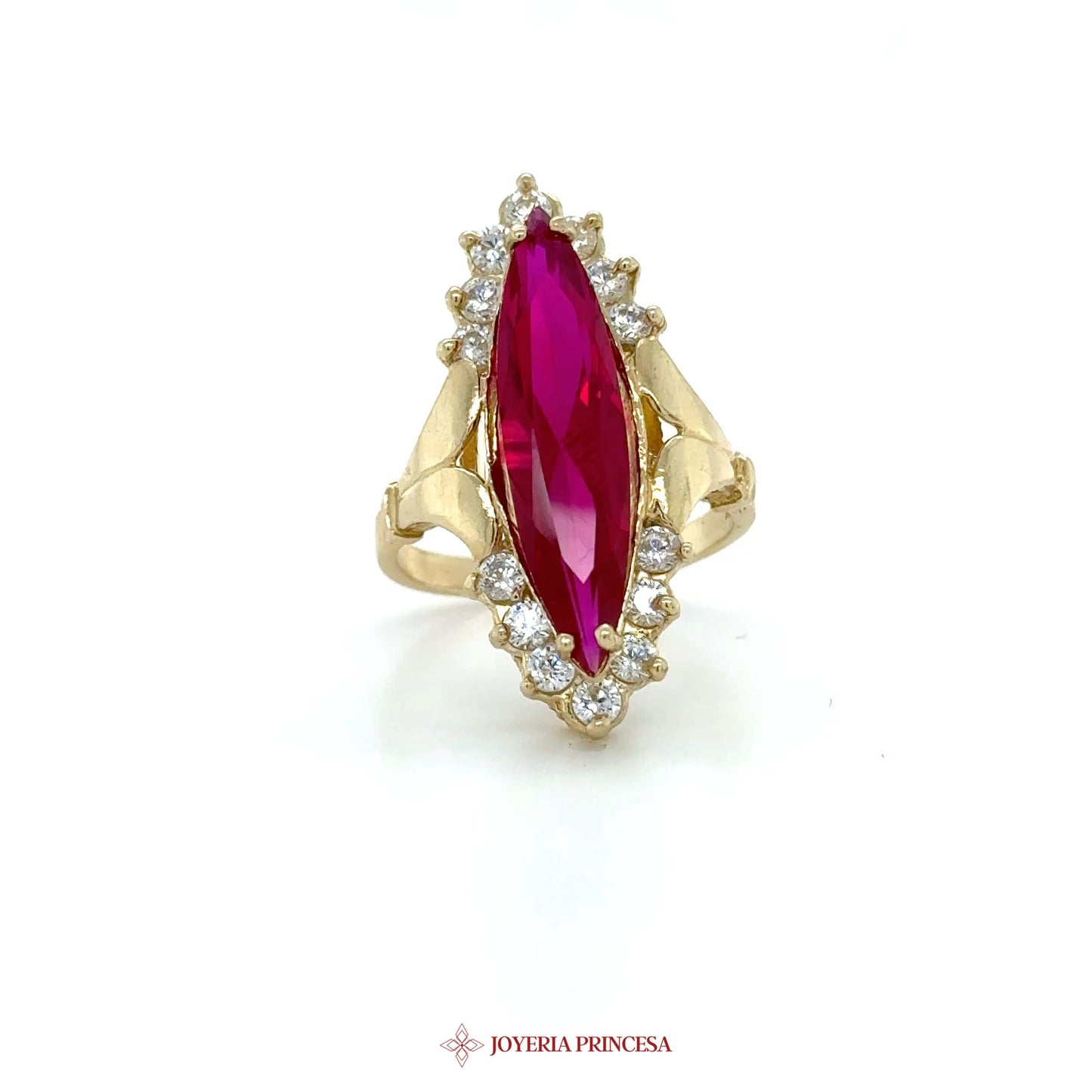 14K Gold Marquise Ruby Ring with CZ Accents