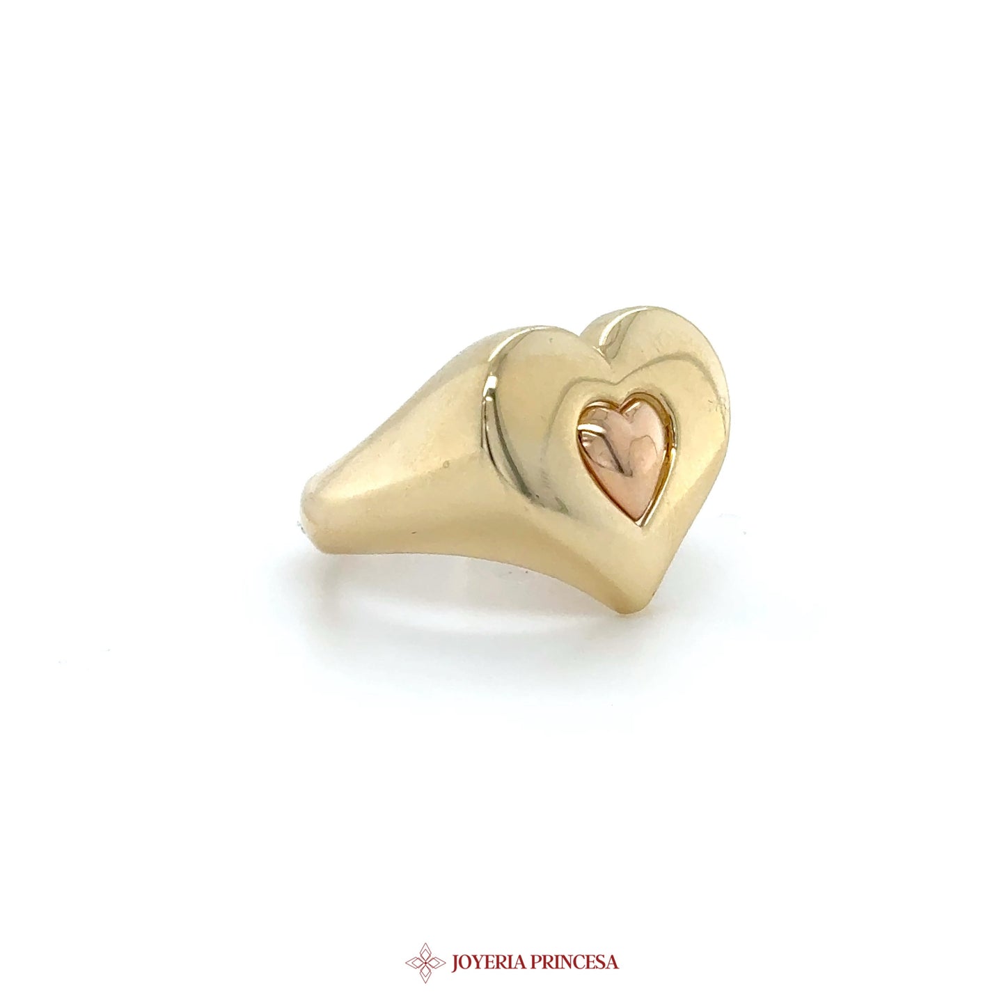 14K Gold Heart-Shaped Ring with Rose Gold Accent