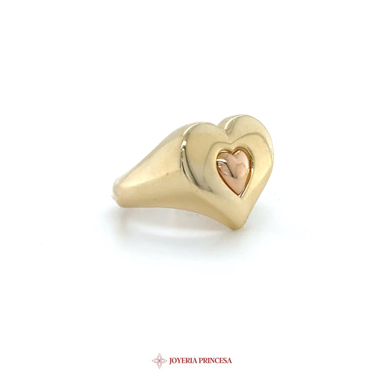 14K Gold Heart-Shaped Ring with Rose Gold Accent
