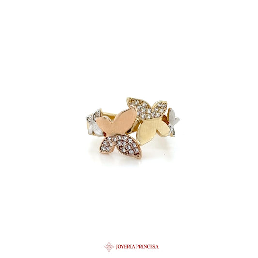 14K Gold Floral Motif Ring with CZ Stones