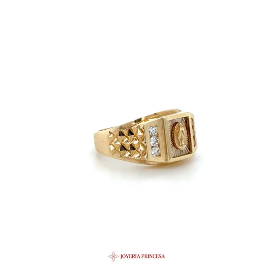 14K Gold Geometric Design Ring with CZ Stones