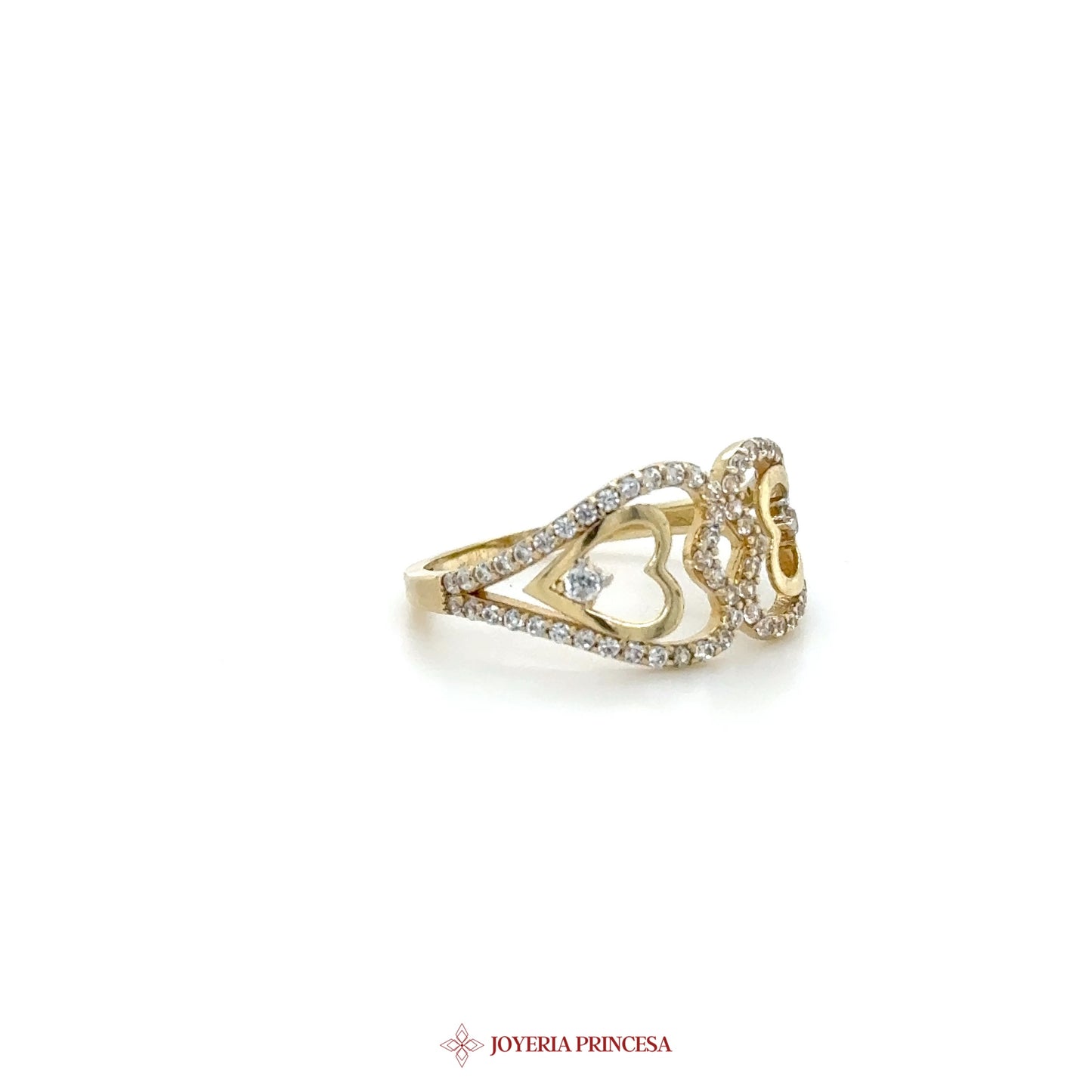 14K Gold Heart Motif Double Ring with CZ