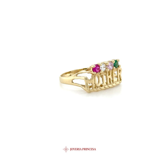 14K Gold 'MOTHER' Ring with Colorful Stones