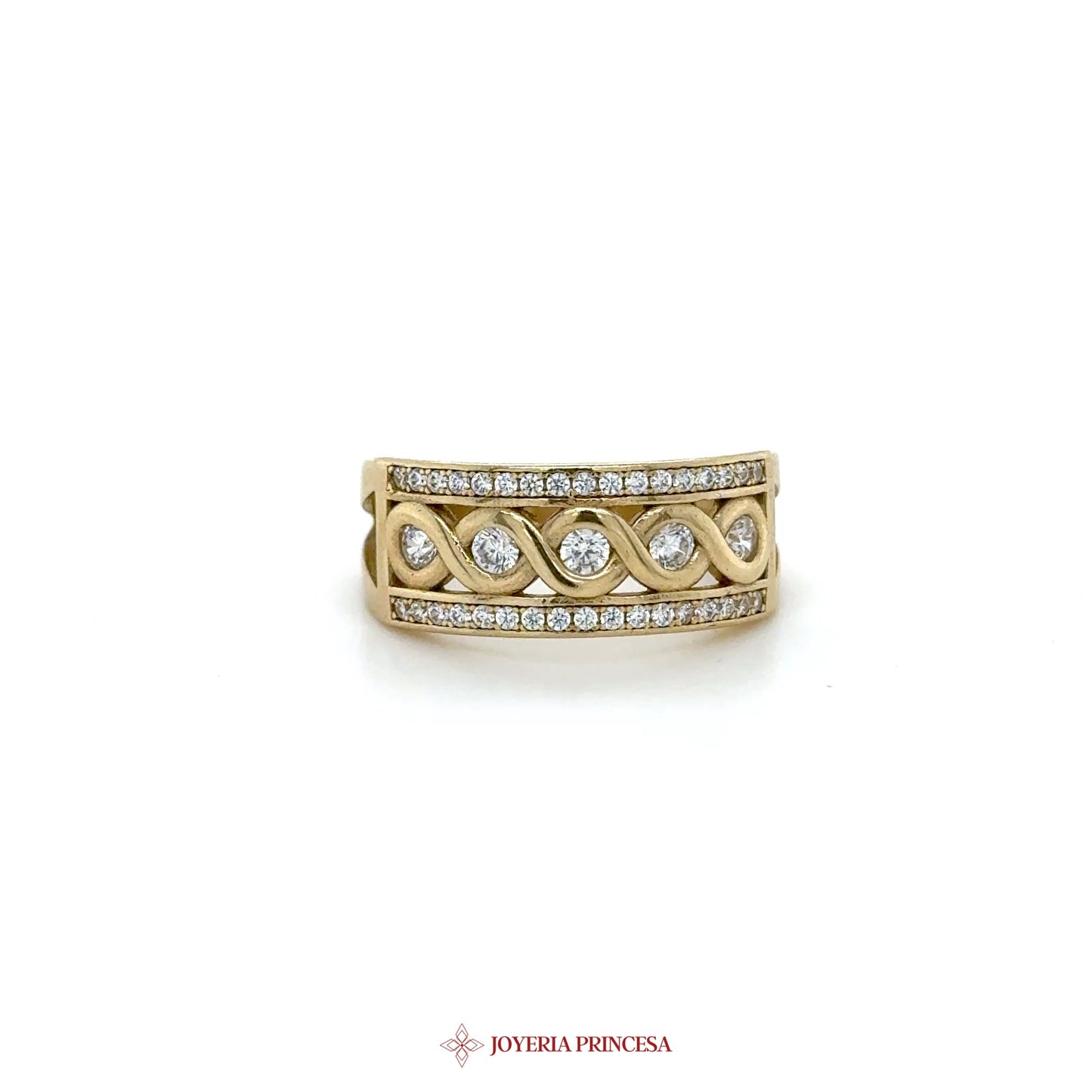 10K Yellow Gold Infinity Design Ring with CZ Stones