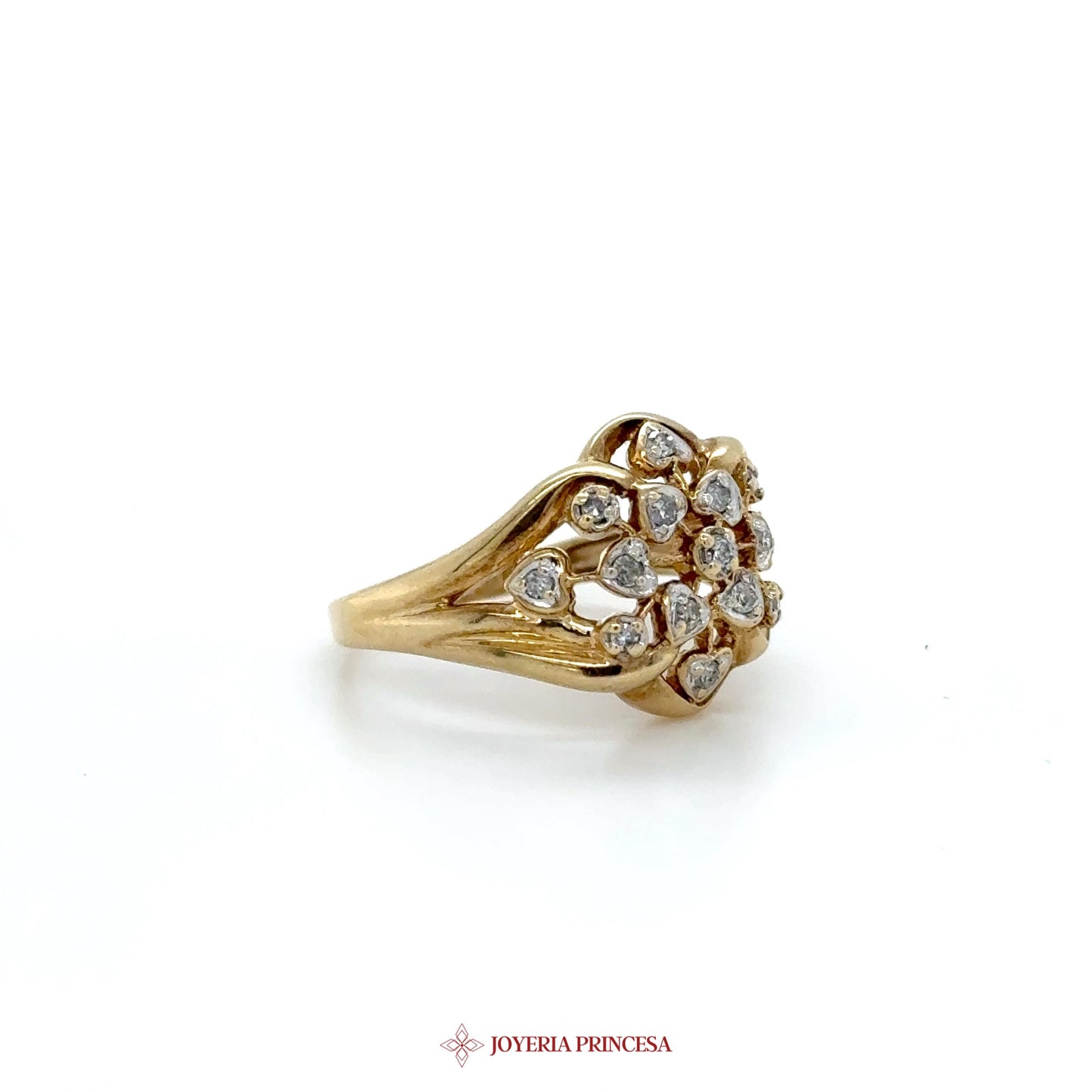 10K Gold Floral Motif Cluster Ring with CZ Stones