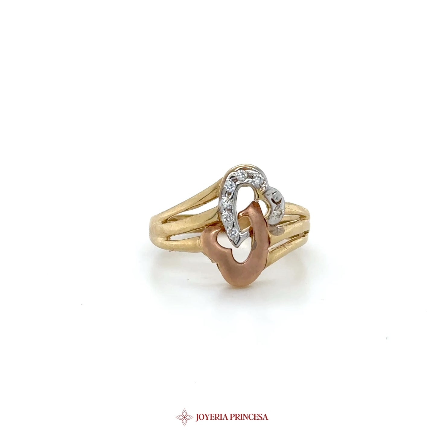 10K Gold Heart Motif Ring with CZ Stones