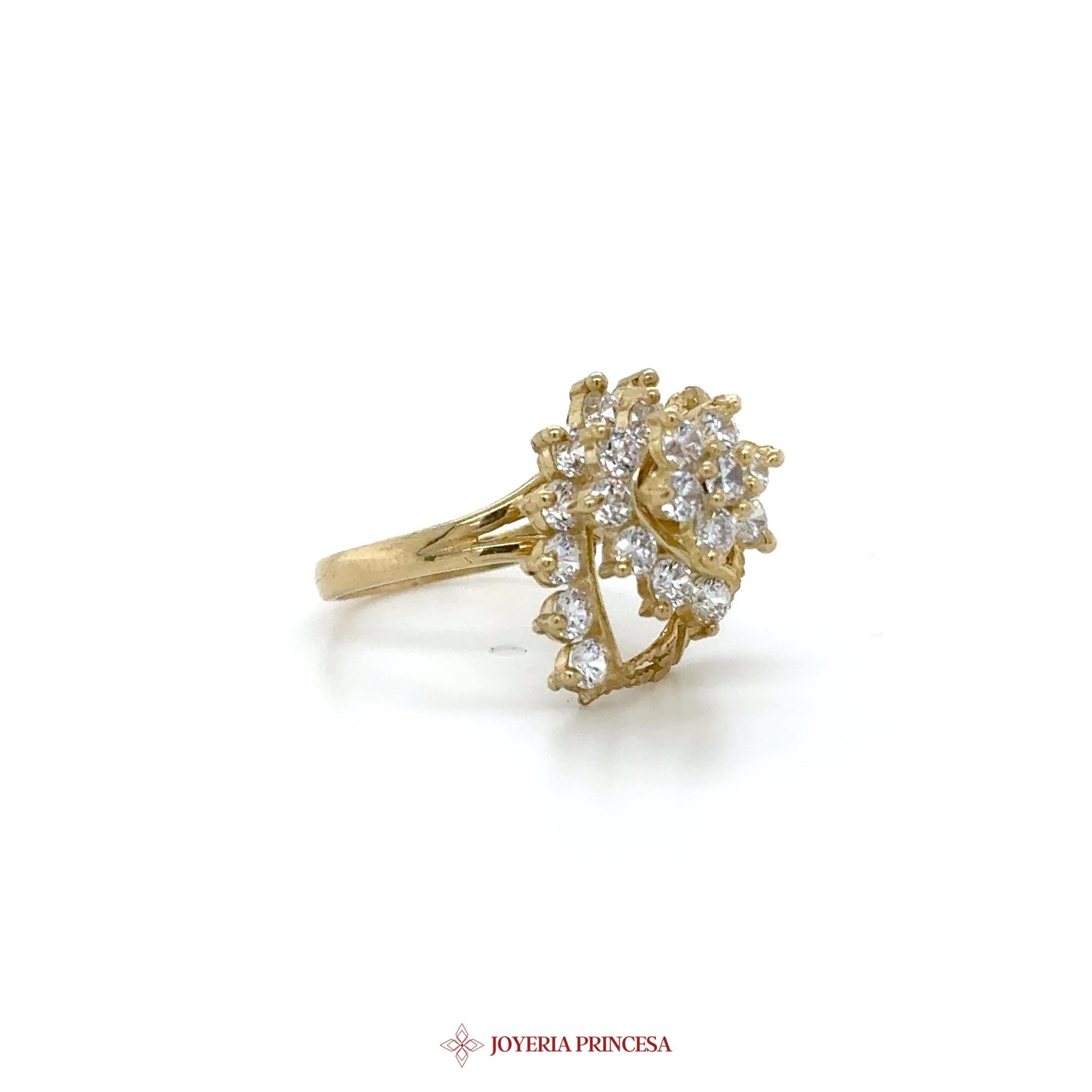 10K Gold Floral Design Ring with CZ Stones