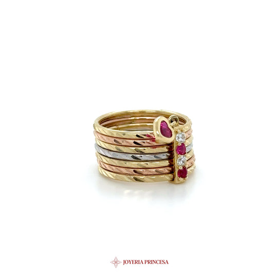 Stackable Gold Ring with Ruby and CZ Accents 10K