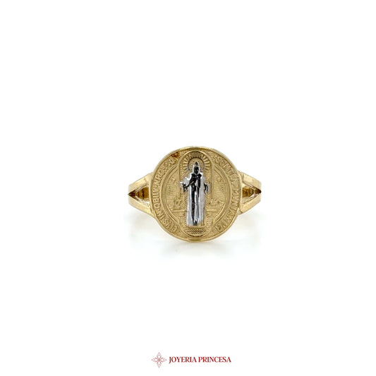 10K Gold San Benito Medallion Ring with Clear Stone