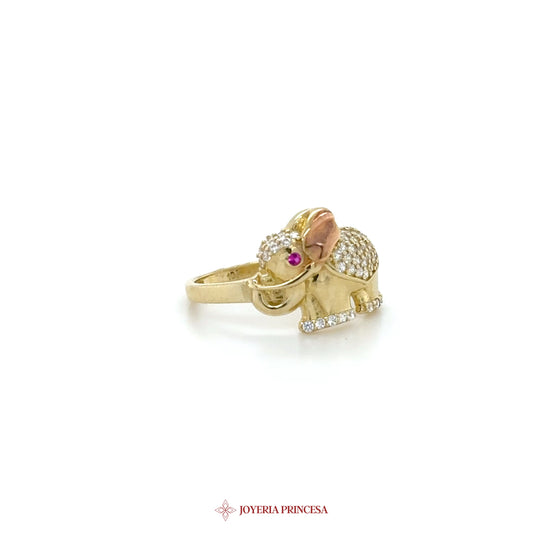 10K Gold Elephant Motif Ring with CZ Stones