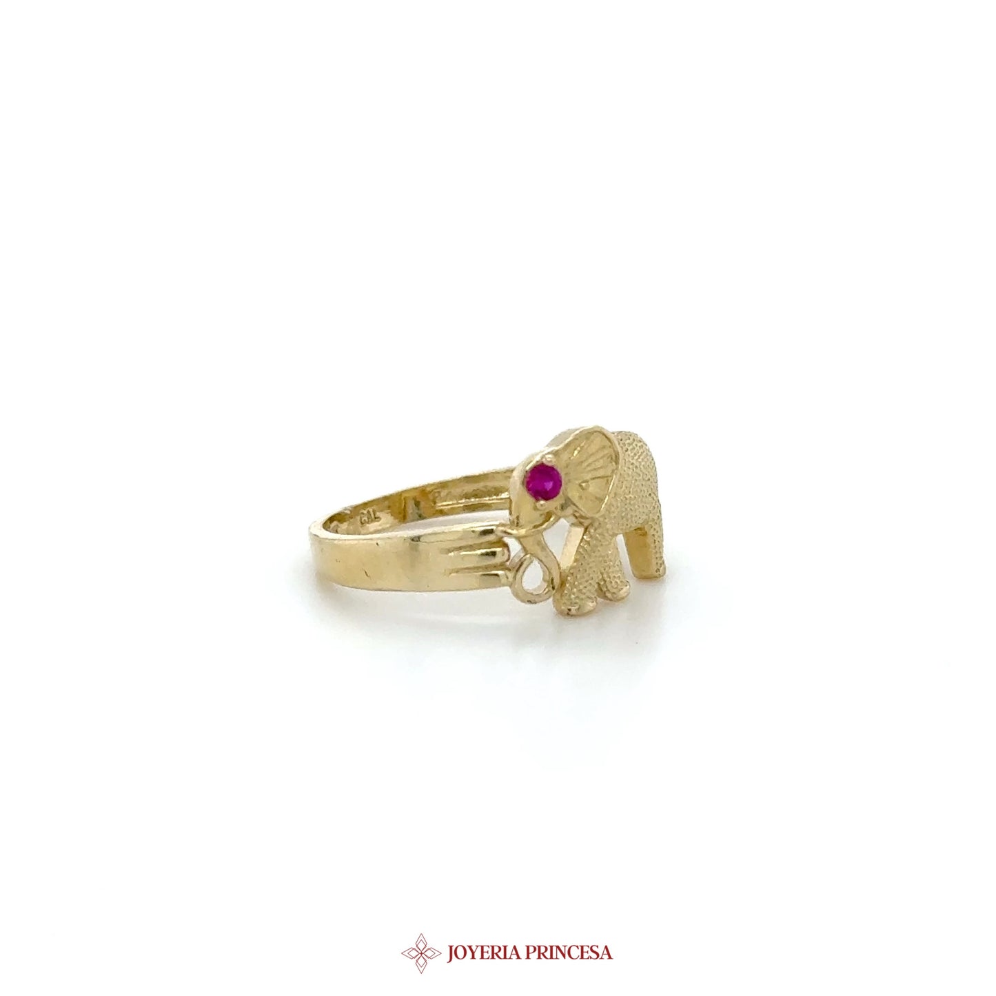 10K Gold Elephant Ring with Ruby Accent