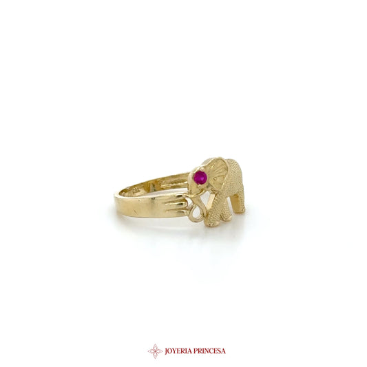 10K Gold Elephant Ring with Ruby Accent