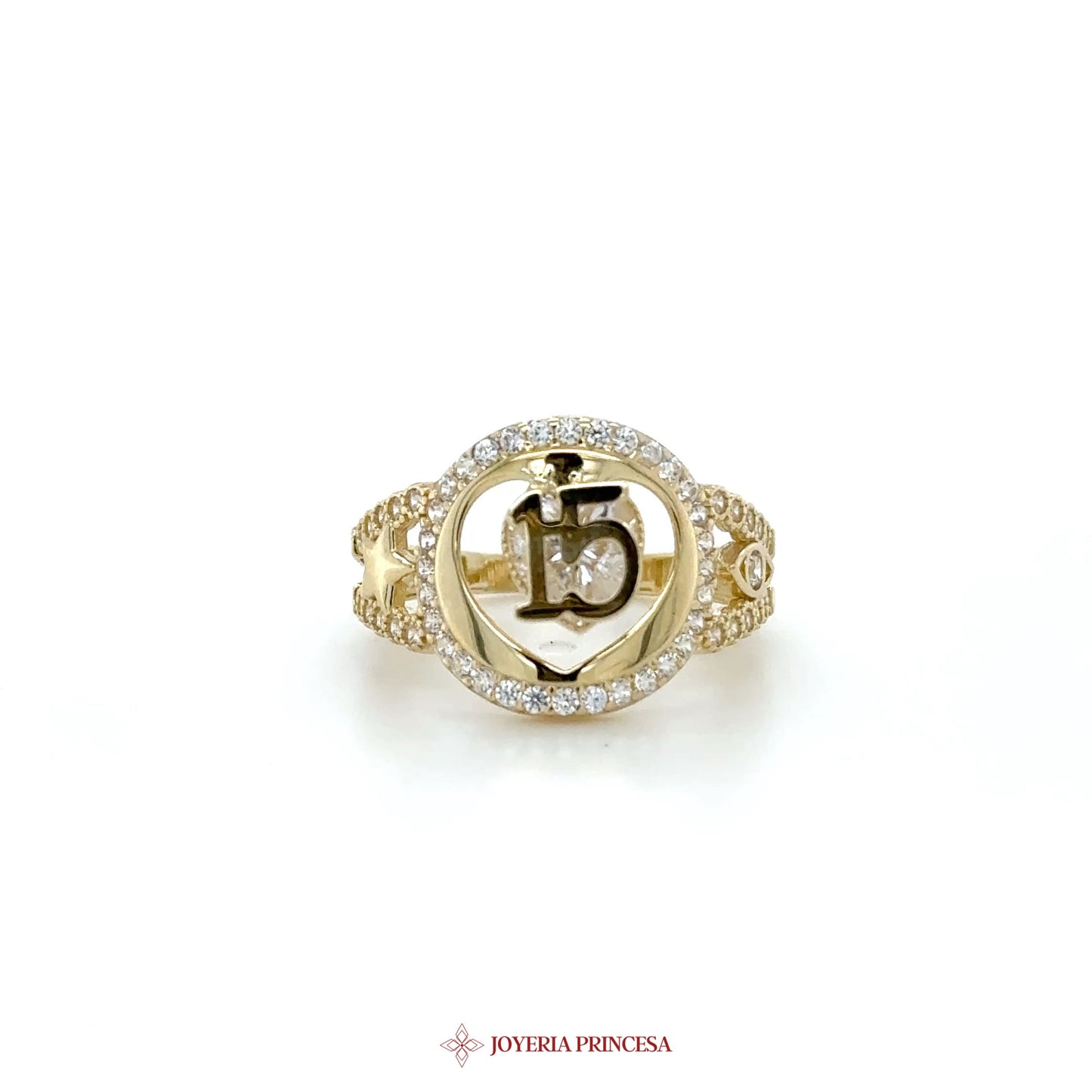 10K Gold Round Motif Ring with CZ Stones