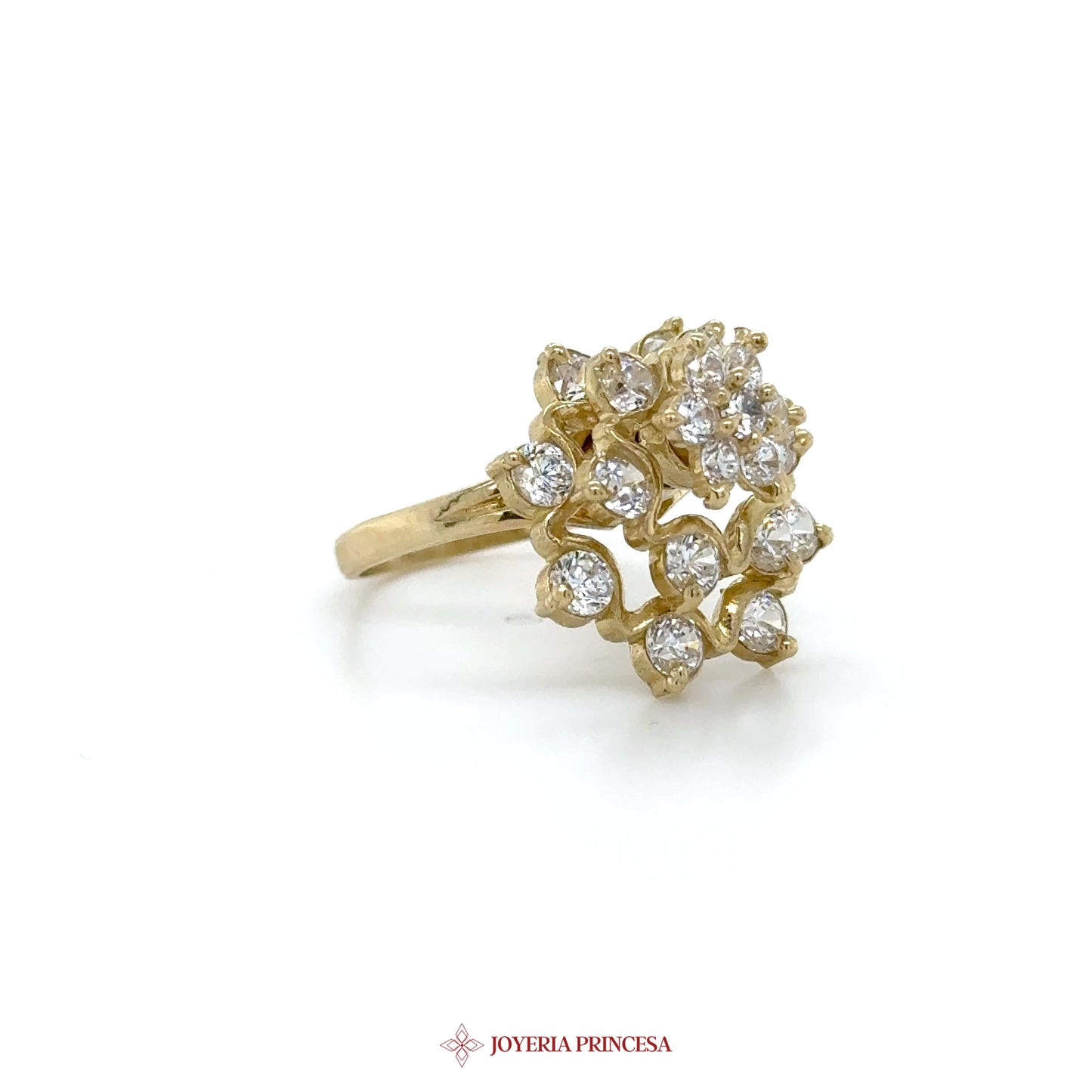 10K Gold Floral Cluster Ring with Simulated Diamonds