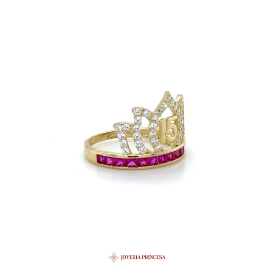 Crown Ring with 10K Gold, Ruby, and CZ Stones
