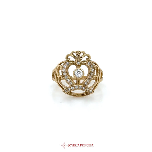 10K Gold Heart Motif Ring with CZ Stones (UN-1313)