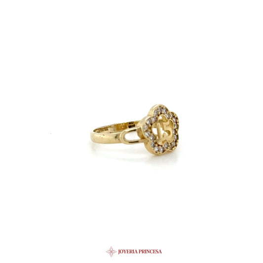 15th Birthday Flower Ring in 10K Gold with CZ Stones