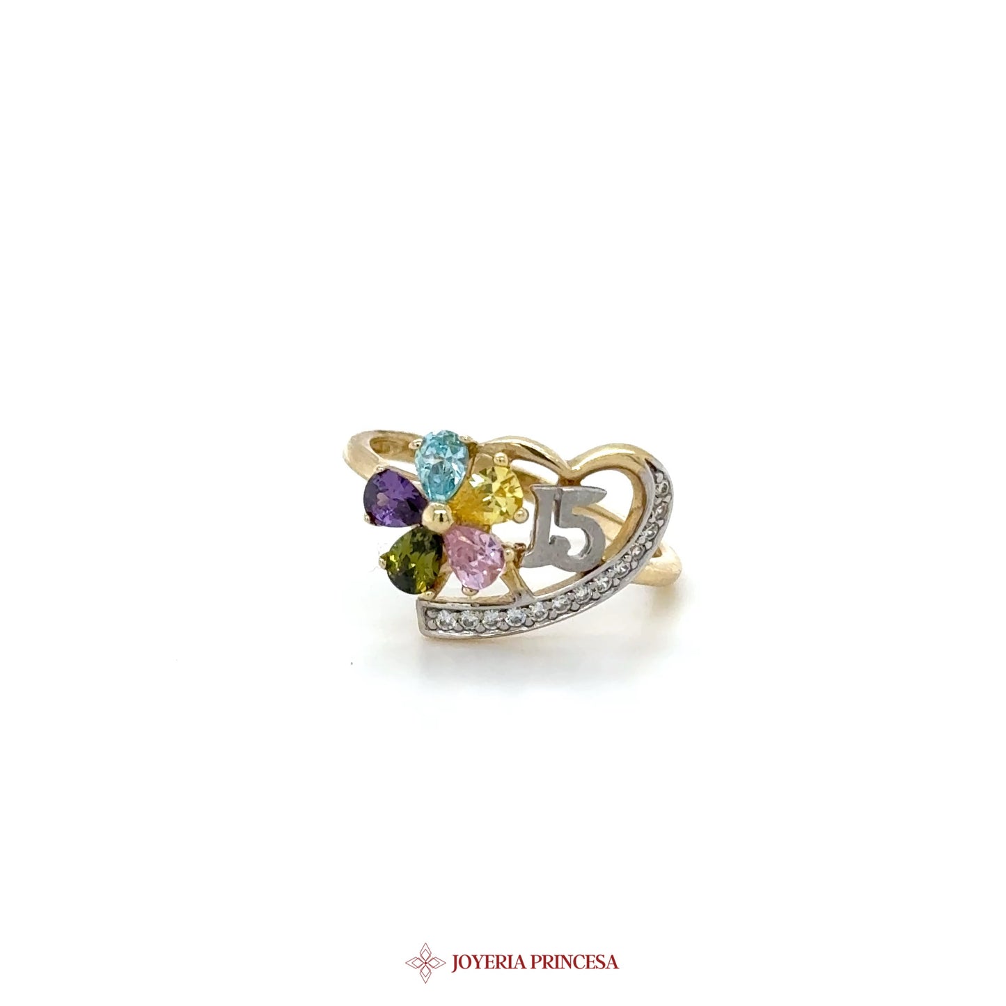 10K Gold Multi-Color Flower Ring with CZ Stones