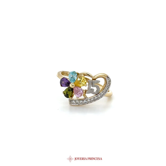 10K Gold Multi-Color Flower Ring with CZ Stones