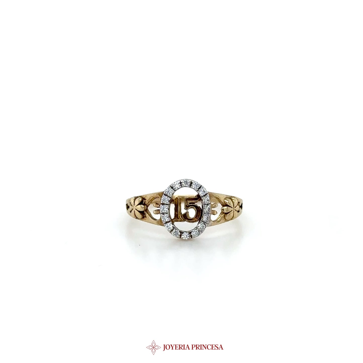 10K Gold Floral Motif Ring with Cubic Zirconia