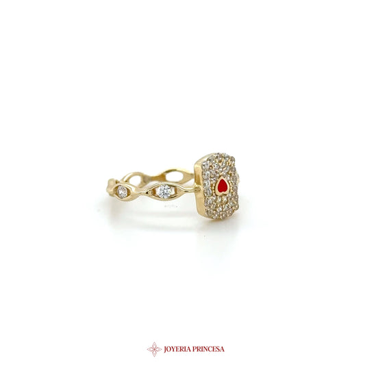 14K Gold Heart Motif Ring with CZ Stones (UN-1326)
