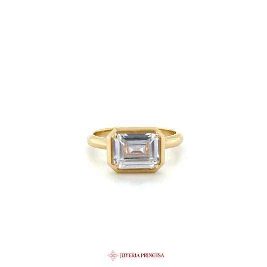 14K Gold Square Cut Simulated Stone Ring