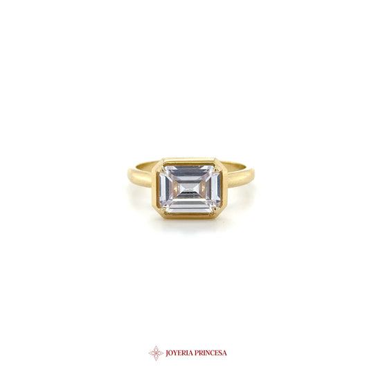 14K Gold Emerald Cut CZ Ring