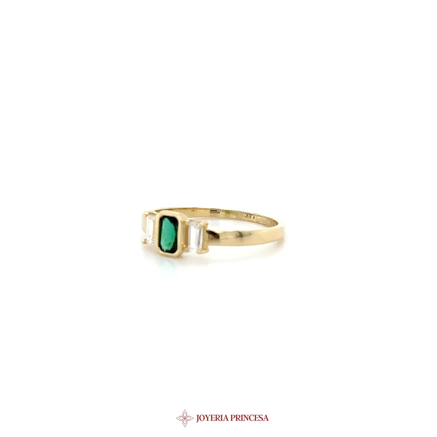 14K Gold Green Stone and Clear Gemstone Ring