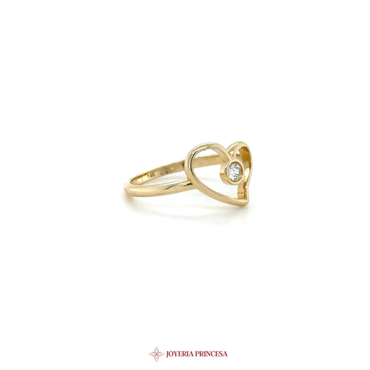 14K Gold Heart Motif Ring with Simulated Stone (UN-1337)