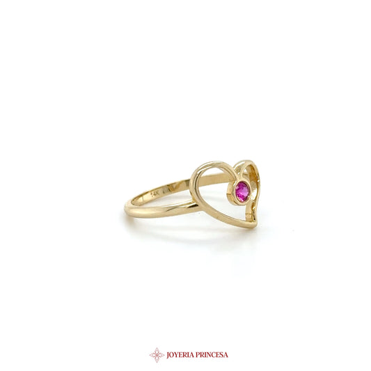 14K Gold Heart Ring with Pink Stone