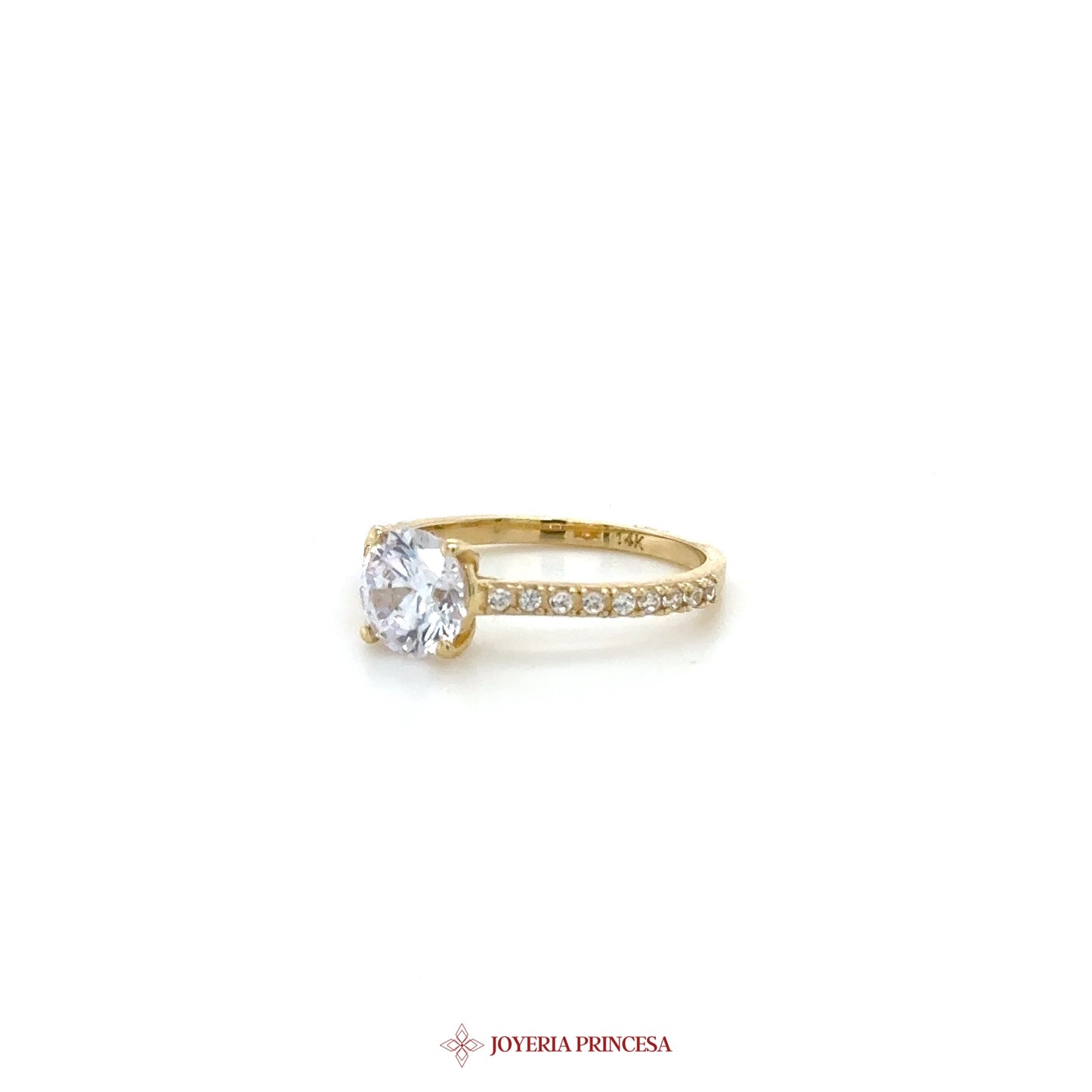 14K Yellow Gold Solitaire Engagement Ring with CZ Accents