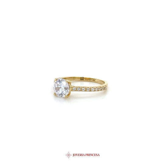 14K Yellow Gold Solitaire Engagement Ring with CZ Accents