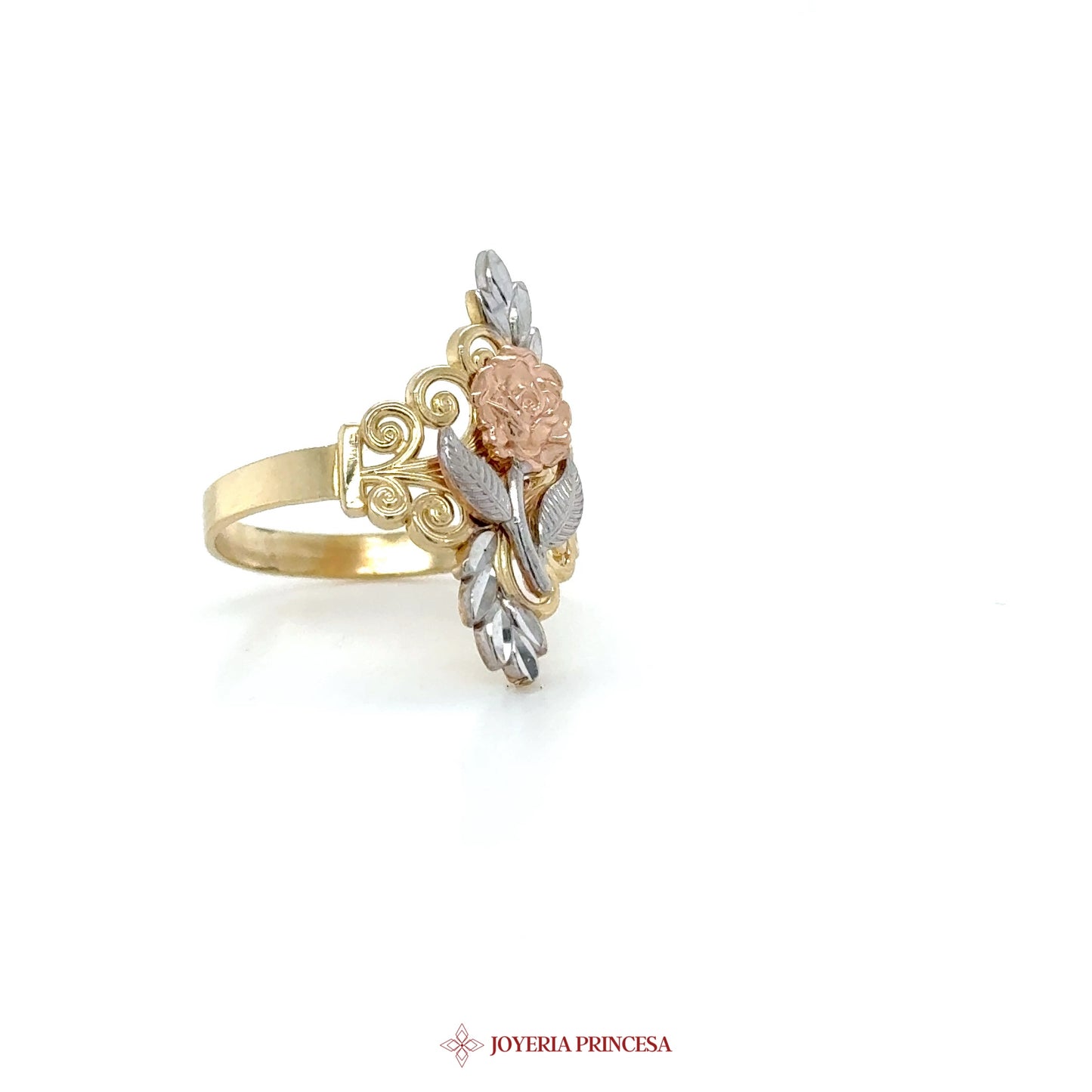 14K Gold Floral Design Ring with Rose Gold Accent