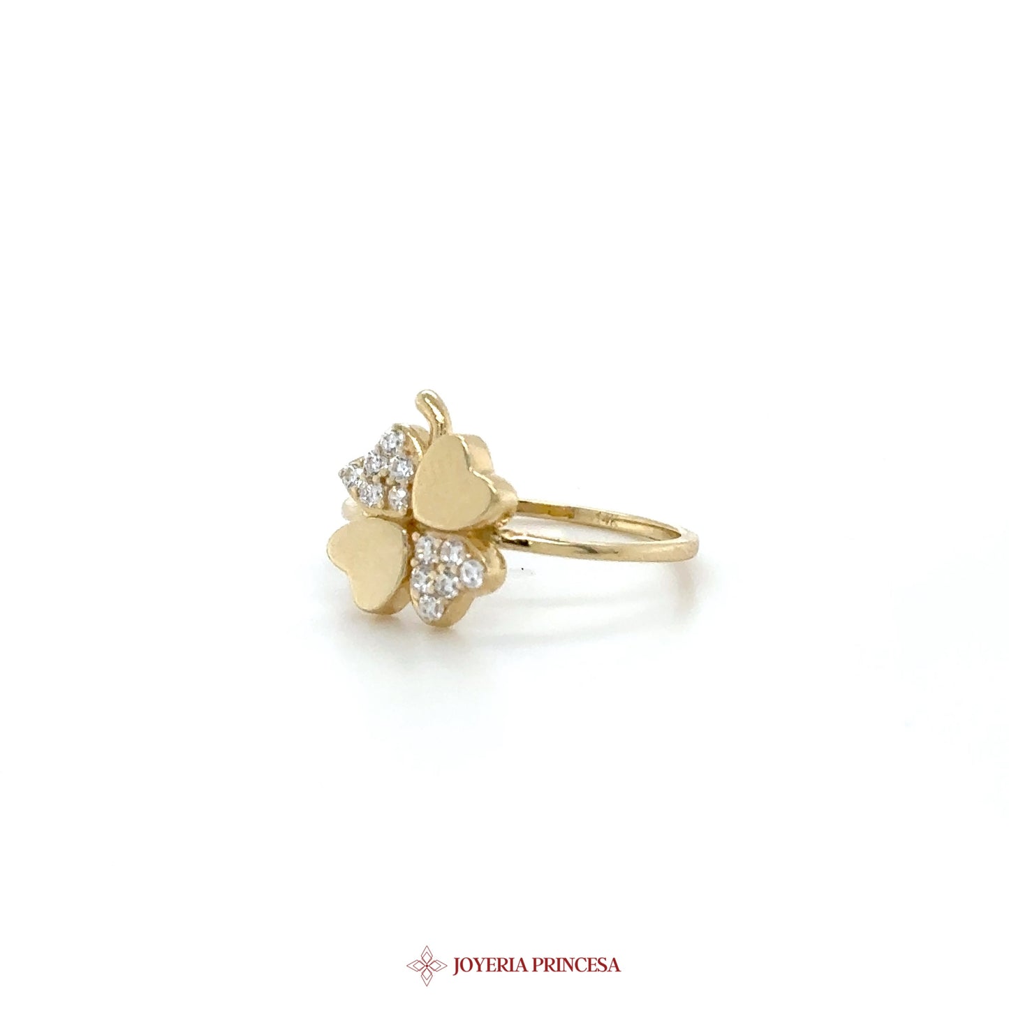 14K Gold Clover Ring with CZ Stones
