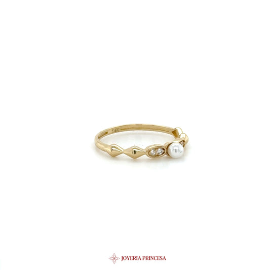 14K Gold Pearl and CZ Accent Ring