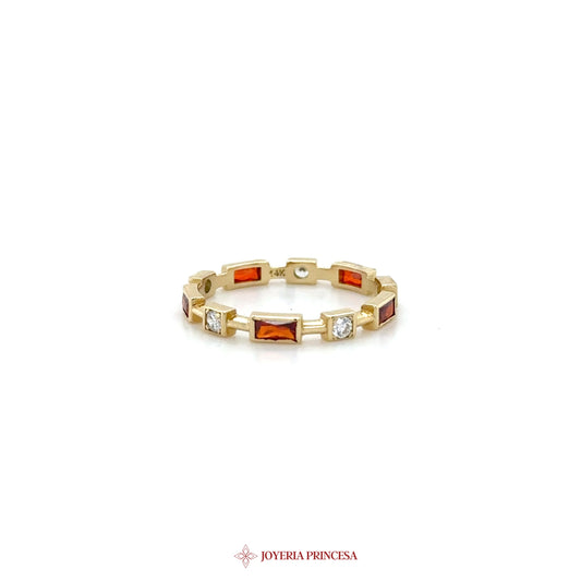 14K Gold Dangle Ring with Orange and Clear Stones