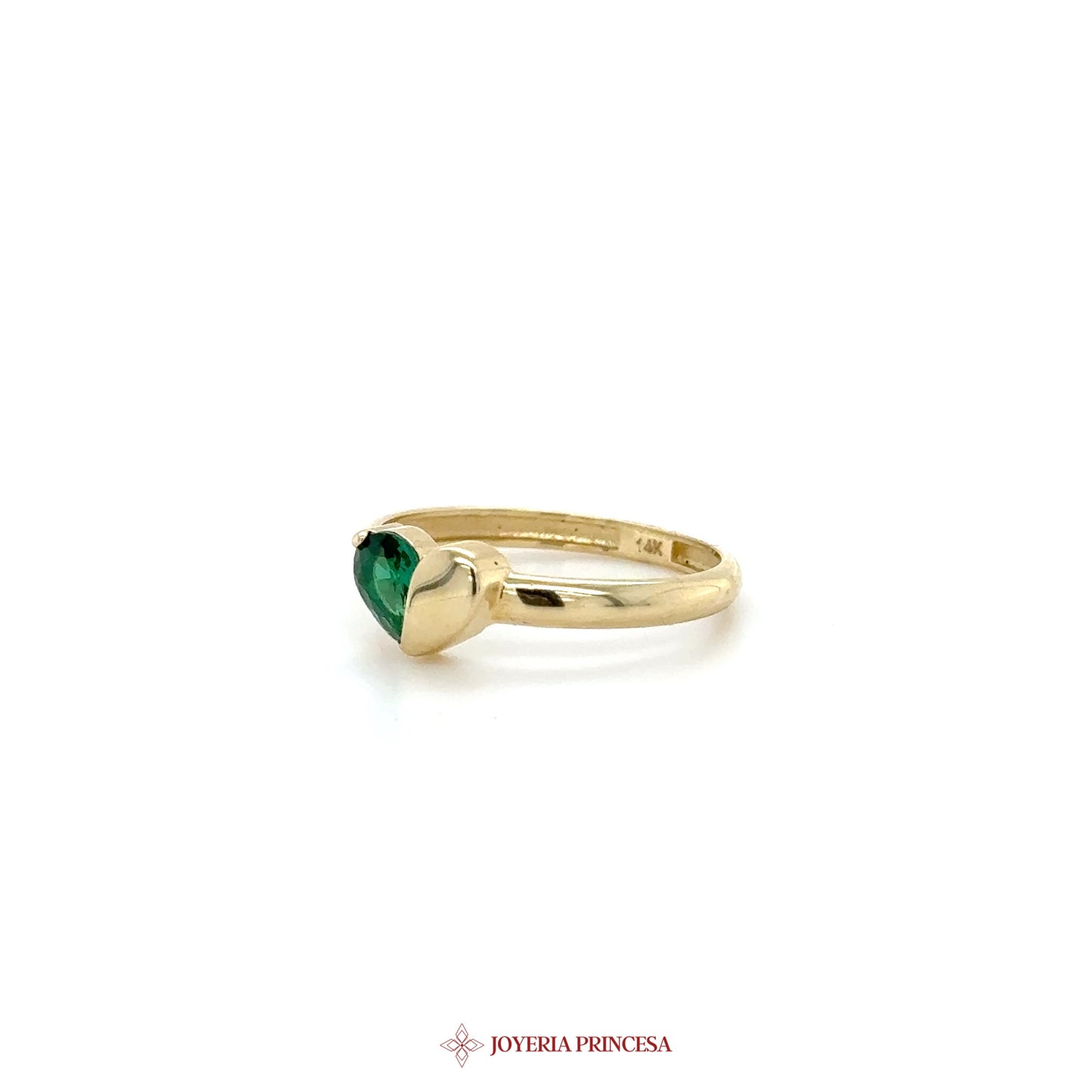 14K Gold Heart-Shaped Green Stone Ring