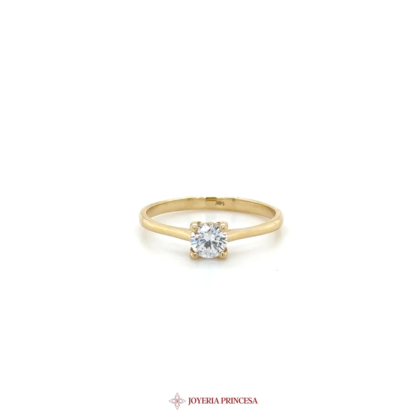 14K Yellow Gold Solitaire Engagement Ring with CZ Stone
