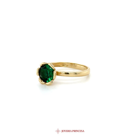 14K Gold Green Stone Solitaire Ring
