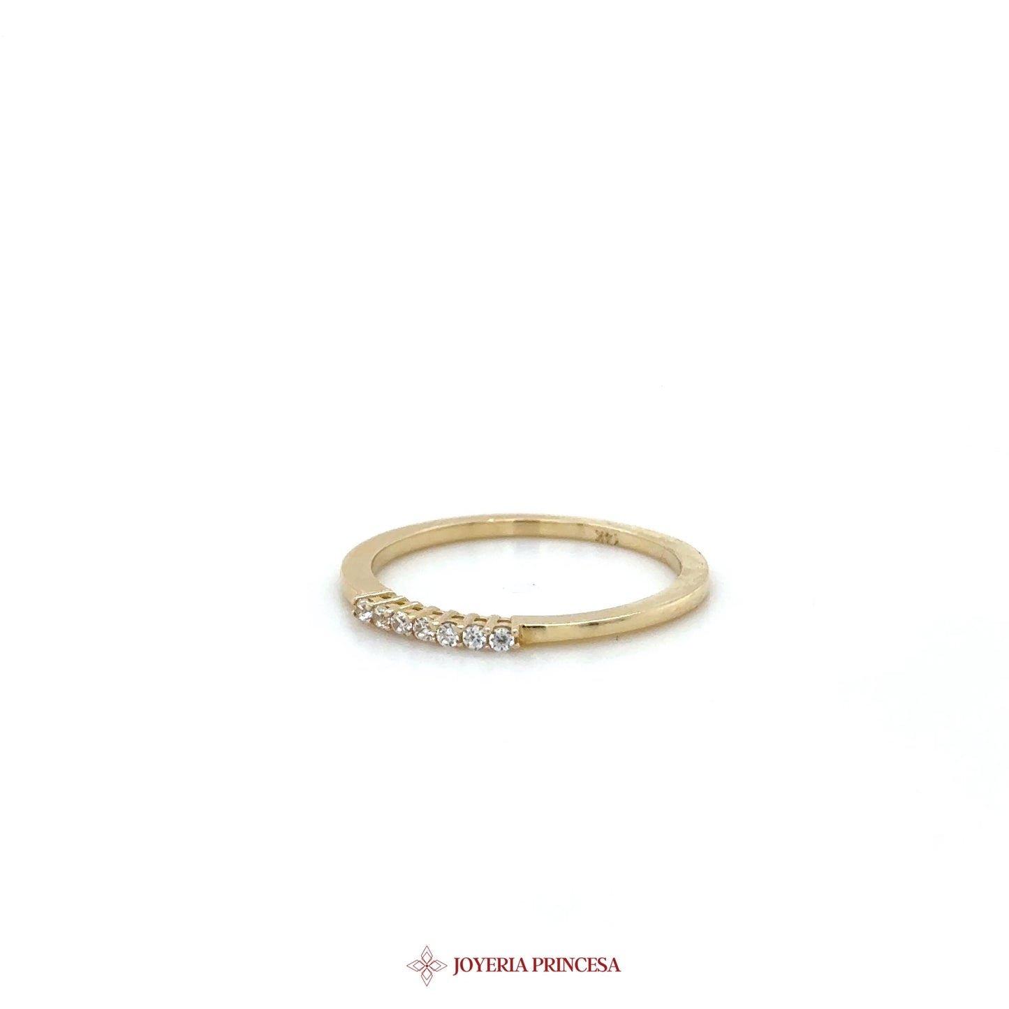 14K Gold Band Ring with Simulated Diamonds