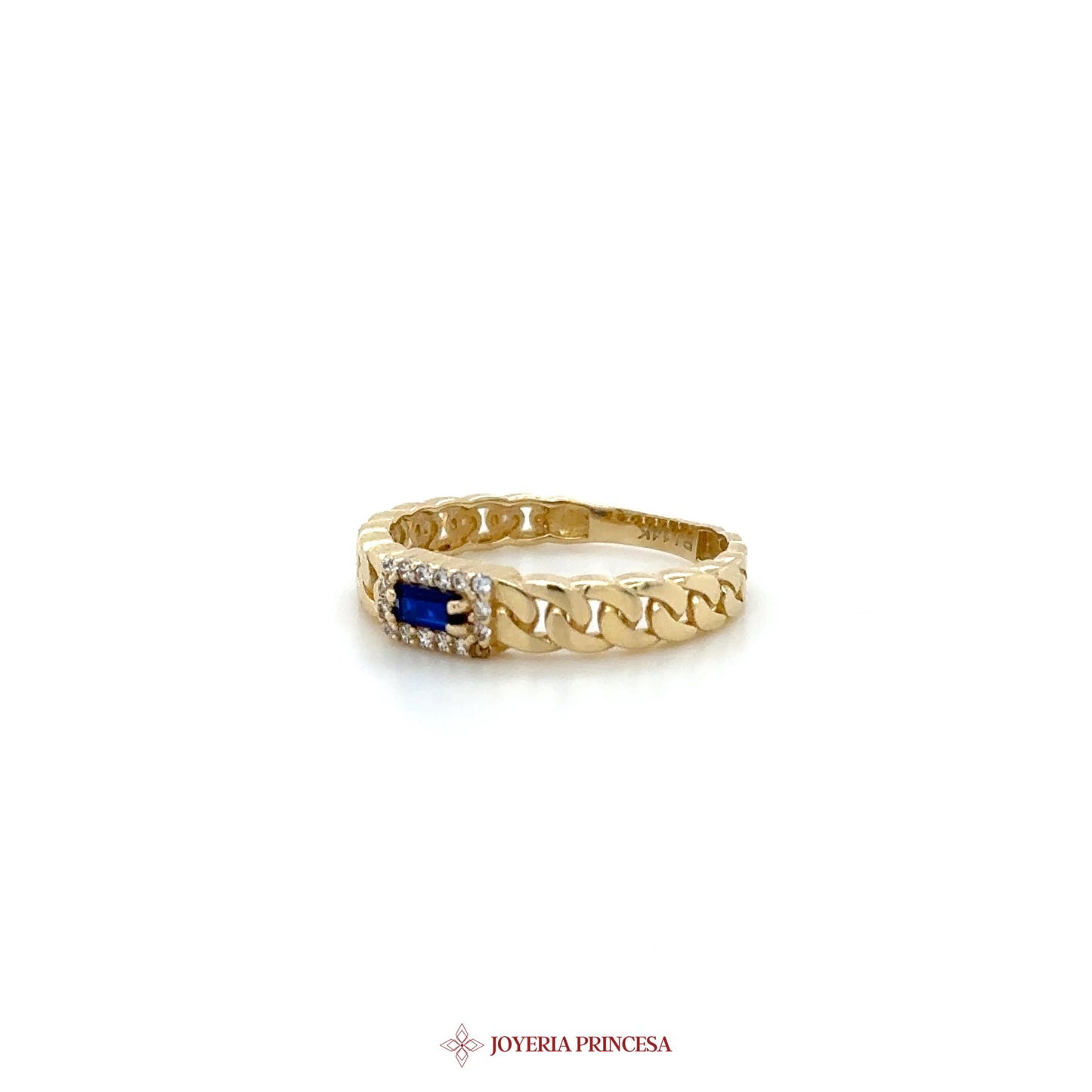 14K Gold Chain Design Ring with Blue Stone