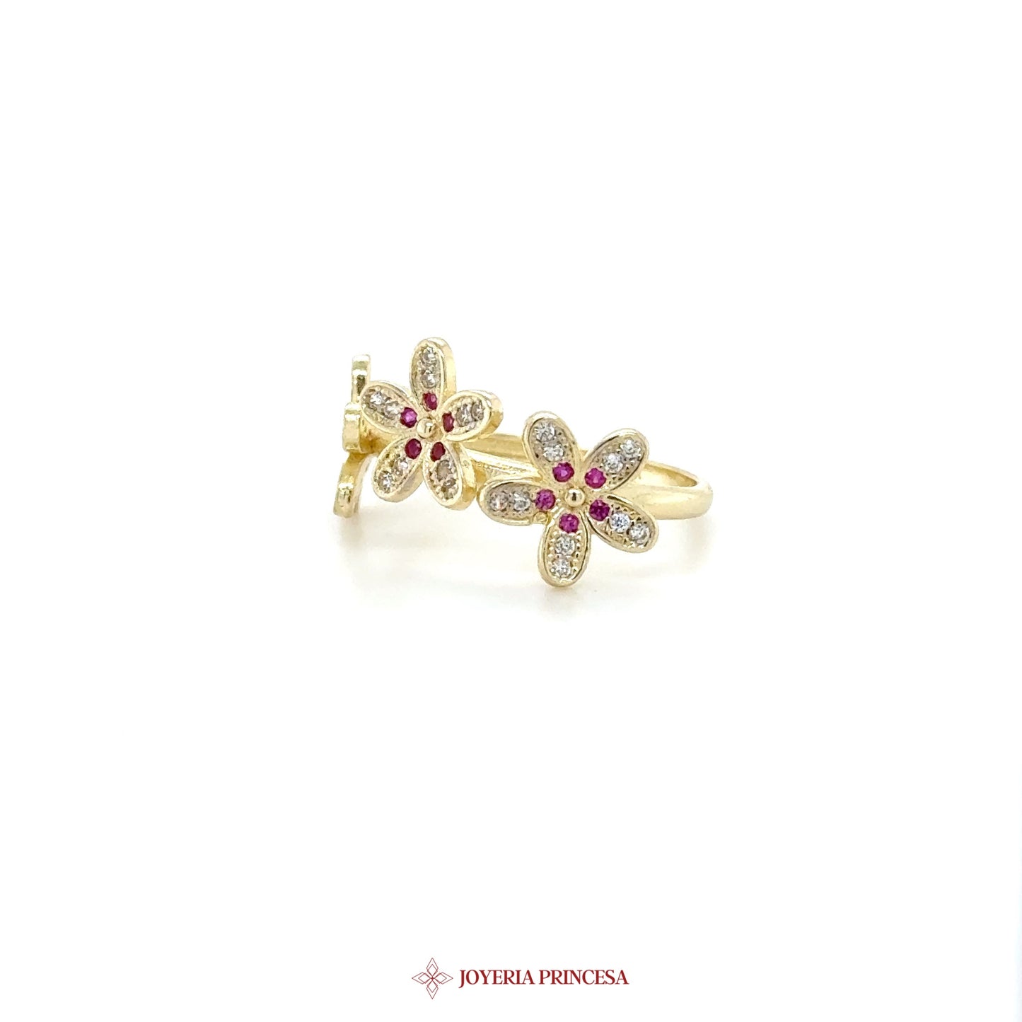 14K Gold Flower Stud Earrings with Simulated Stones