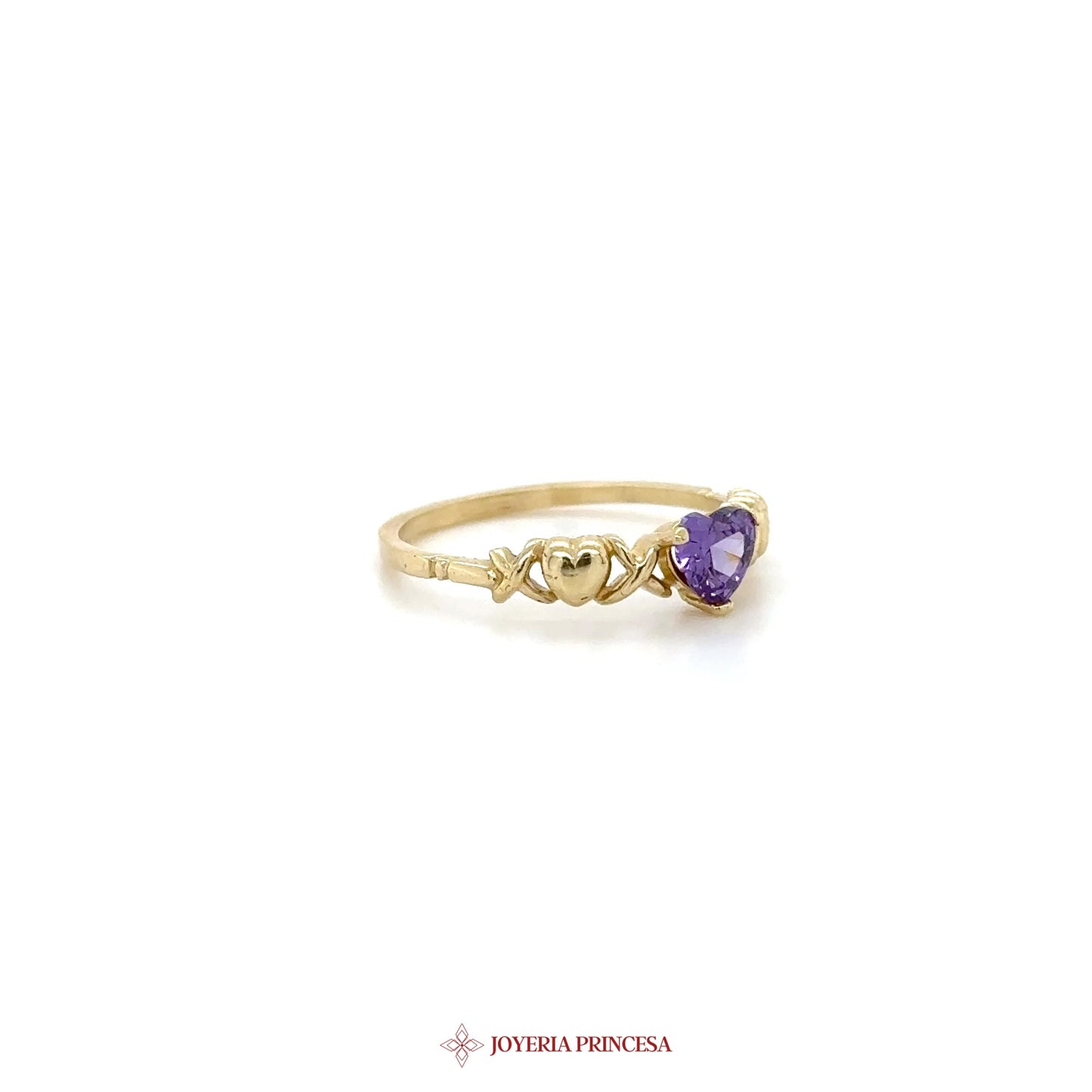 14K Gold Amethyst Heart Motif Ring