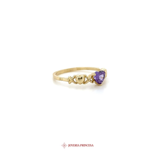 14K Gold Amethyst Heart Motif Ring