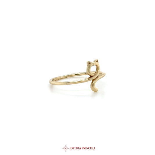 14K Gold Cat Motif Open Ring